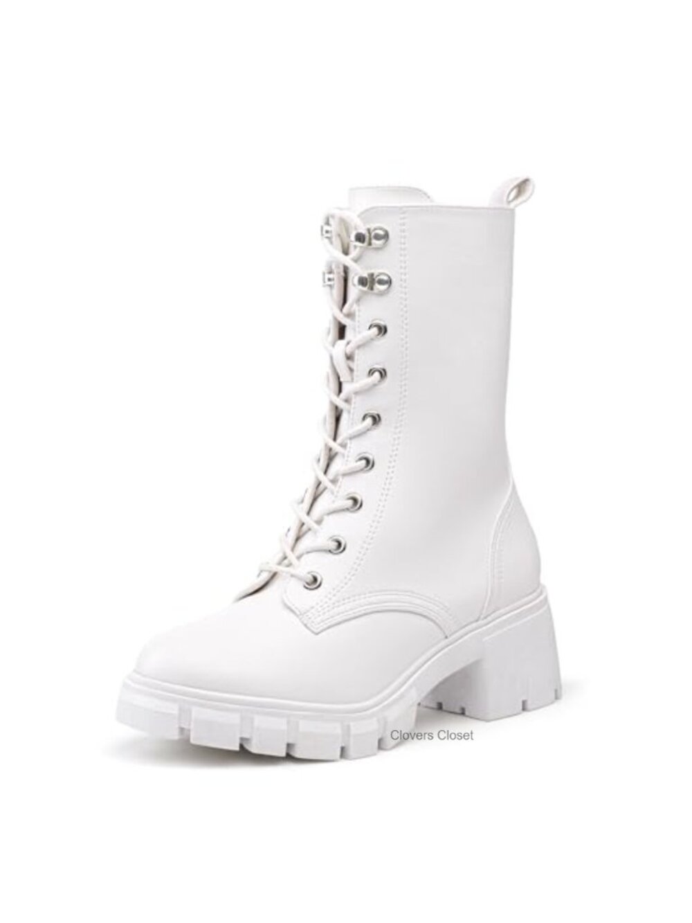 Women's Chunky Platform Combat Boots Lace Up Mid Calf Side Zipper